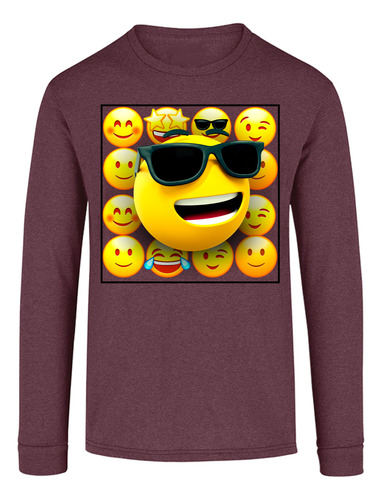 Playera Jaspeada Hombre Estampado De Moda Manga Larga Emoji