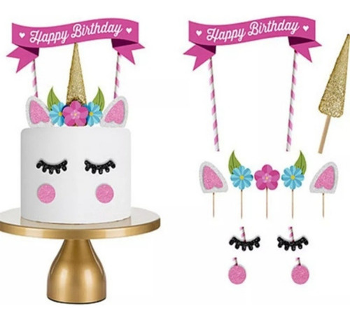 Topper Unicornio Set Diseños Tortas Cake Queques Cumpleaños