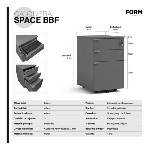 Cajonera Melamina Space Bbf Gris Form