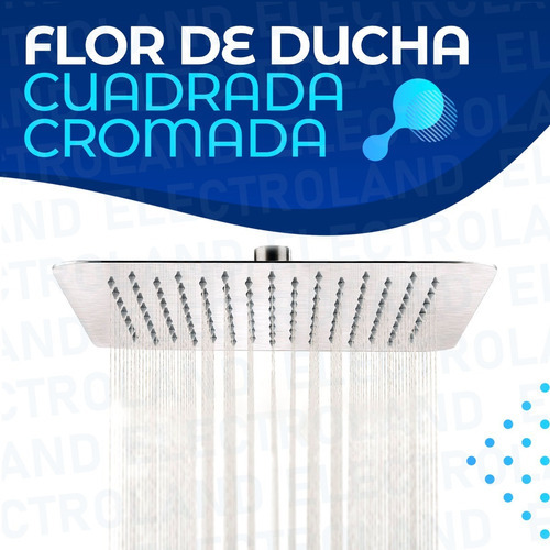 Flor Ducha Cuadrada 20x20 Acero Inoxidable + Caño 40 Cm Color Plateado