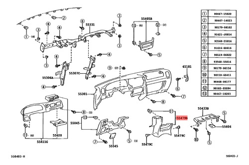 Marco Tablero Inferior Central Rh Toyota Hilux 2001-2005