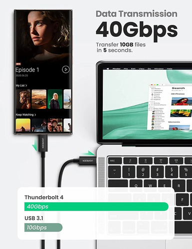 Cable Thunderbolt 4 Tipo C A C, Audio Y Video 40gbps, Ugreen