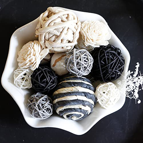 Bolas Decorativas Negras, Bolas Variadas De Mimbre Y Ra...