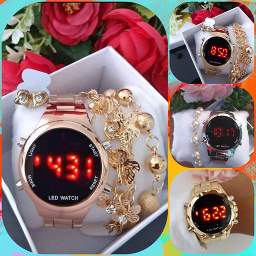 Relógios Digital Feminino Kit Com 2 Barato Dourado P Revenda