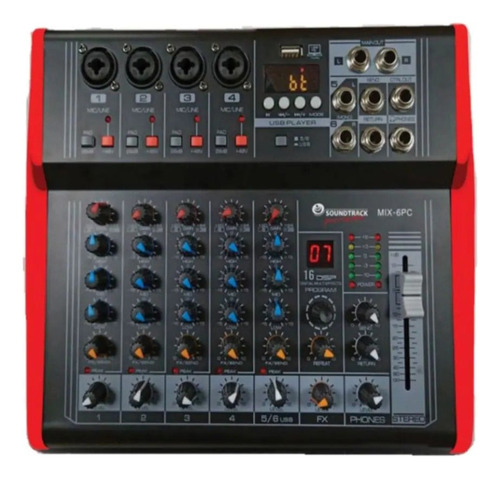 Mezcladora Amplificada 6 Canales (4 Directos, 2 Compartidos)