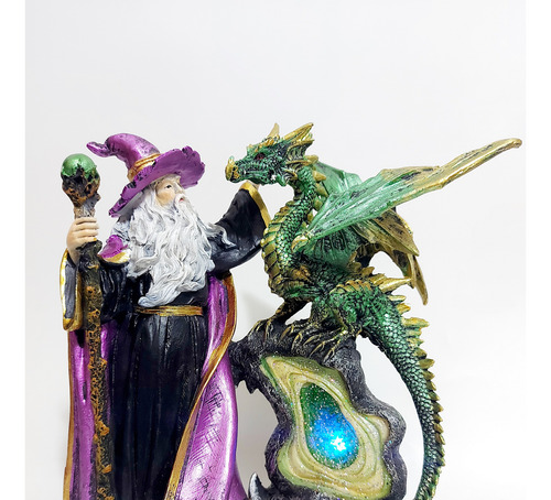 Mago Merlin / Cajado / Dragão / Luz Muda De Cor Na Pedra