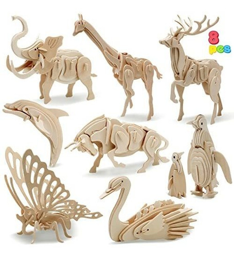 Joyin 8 Pcs Diy Kids 3d Rompecabezas De Madera, Animales Ro