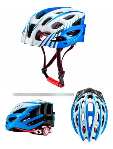 Casco Ultraligero Para Bicicletas Con Visera Removible Color Blanco Y Azul Talle Ajustable