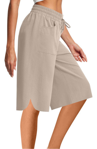 Pantalones Cortos De Cintura Elástica Con Bolsillos De Lino