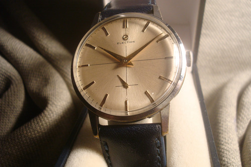 Elegante Reloj Election Antiguo Hombre 1955 Impecable Joya! Azul Oscuro Cromado Plateado Soleil (Usado)