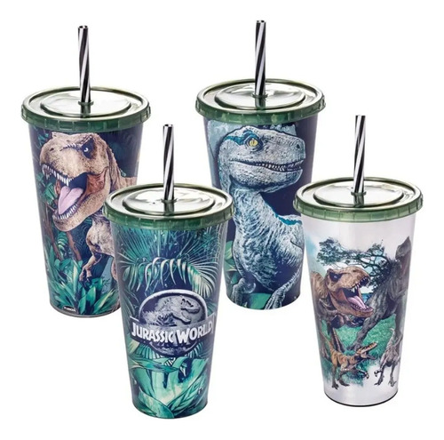 Copo Com Canudo Refri Dinossauros Jurassic World 700ml 1unid
