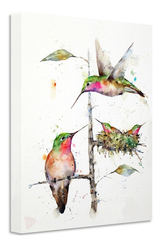 Cuadro Colibrí Tipo Acuarela Aves Canvas Grueso 60x90 Cav1