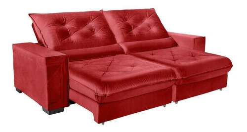 Sofá Retrátil Reclinável Sofá Casa 2,90m Suede Velusoft Vermelho com Molas