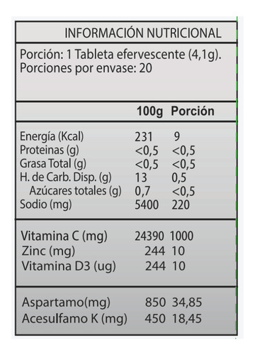 Vitamina C + Zinc + D3 German Energy Pack 12 Sabor Naranja