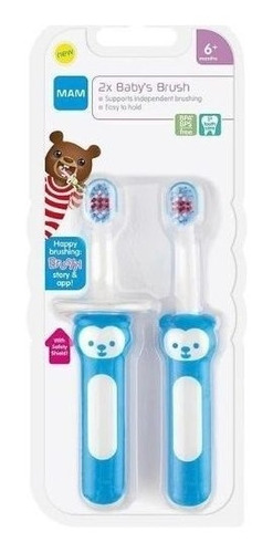 Escova Dental Azul Cabo Curto Baby's Brush 2 Unid. 6m+ Mam ®