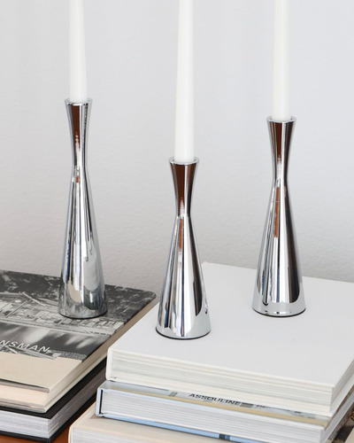 Aris Studio Silver Taper Candle Porters Juego De 3 Listas De
