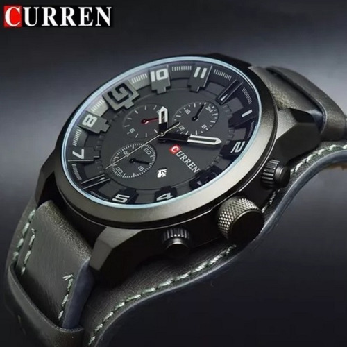 Relogio Curren 8225 Couro Bracelete Cinza E Fundo Cinza