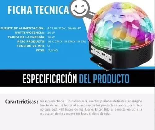 Imagen 2 de 3 de Magic Disco Rítmica/bola De Luces Con Bluetooth