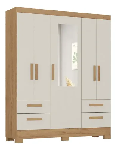 Guarda Roupa De Casal Vitoria Canelato E Off White Atualle Cor Canela Rustico Com Off White