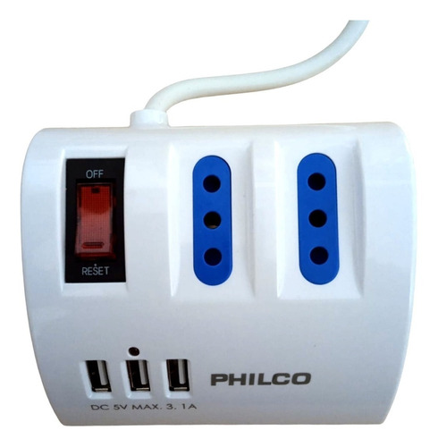 Alargador Philco Para Escritorio Usb Con Switch Sobrevoltaje