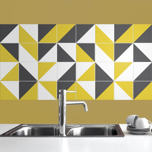 Adesivo Azulejo Pastilha Cozinha Banheiro 12 Pçs 20x20 Cm Cor Retrô 01 Amarelo