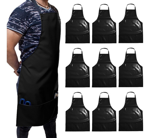 Mandil De Lona Kit 10pz Impermeable Delantal Con Bolsas Color Negro Diseño De La Tela Lona Impermeable
