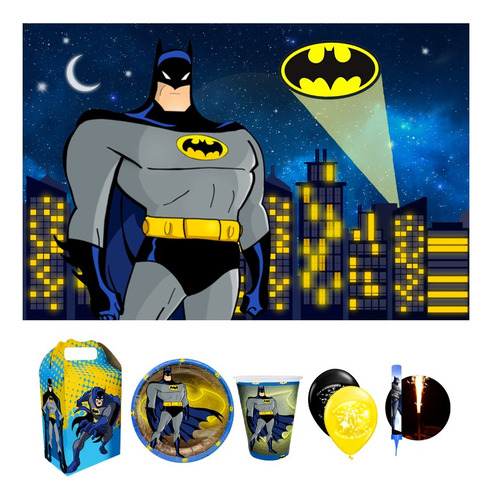 Batman Kit 10 Niños Fiesta Vasos Platos Caja Vela Lona