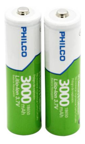 Pila Recargable Philco 18650 Pack 2 Unid. 3000mha.