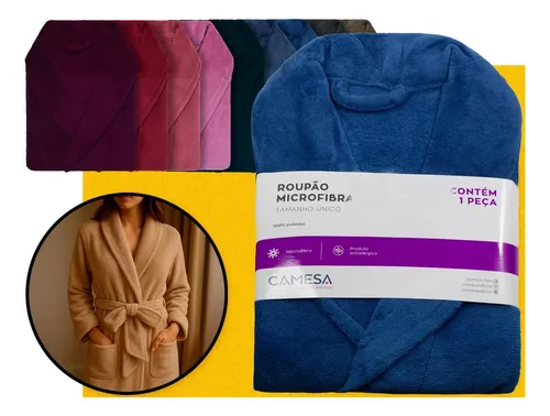 Roupão Microfibra Adulto Extra Macio Unissex Várias Cores - R$ 34,59