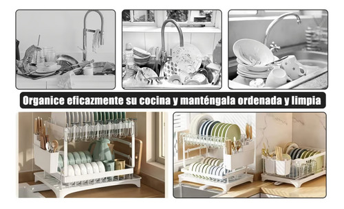 Secador Escurridor Loza Platos 2 Niveles Drenaje Automático