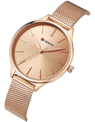 Curren Reloj Mujer Minimalista Correa Metal Malla Oro Rosa .