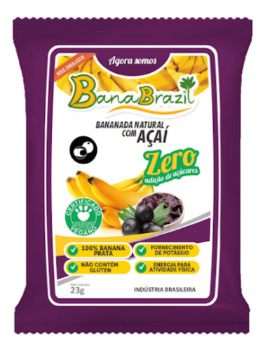 Bananinha Cremosa 100% Banana Com Açaí 03 Pacotes De 230g