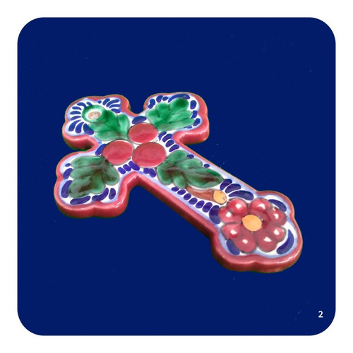 Imagen 2 de 2 de Cruz De Talavera Poblana Barroca 14x10 Cm Color M2 Crz