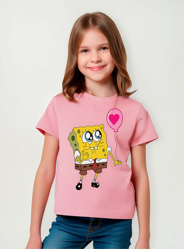 Polera Estampada 100% Algodon Niña Bob Esponja Globo