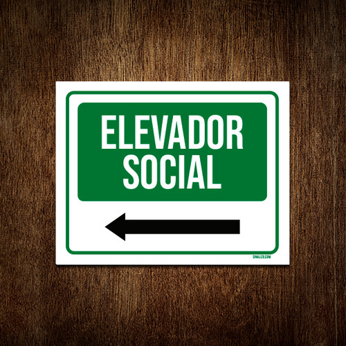 Kit 10 Placa Sinalização - Elevador Social Seta Esquerda