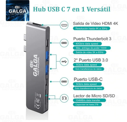 Adaptador Macbook Pro Air 13 15 Usb C Hub Hdmi Micro Sd 7-1
