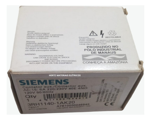 Contator Auxiliar 3rh11401ak20 127v 60hz Siemens