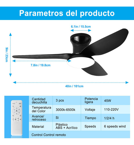 Llinpi® Ventilador De Techo Con Luces Led 3 Aspas