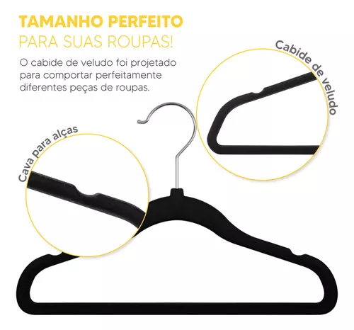 Kit 100 Cabides Veludo Infantil Slim Ultrafino Preto