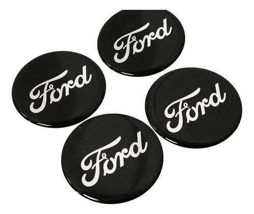 Kit Adesivos Emblema Resinado Roda Compatível Ford 68mm Cl13 Cor PRETO COM ESCRITA CROMADA