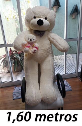 Presente Urso Gigante De Pelúcia Creme 160cm + Ursinho 25 Cm