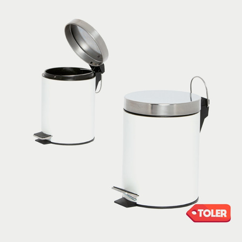 Cesto Tarro Tacho Papelera A Pedal Acero Inox. Blanca 5 Lts.