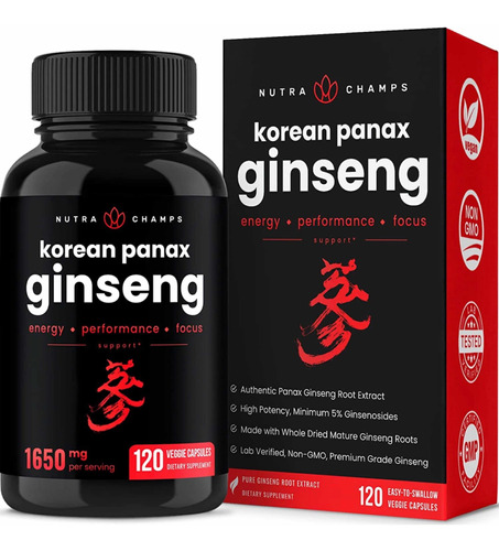 Ginseng Panax Rojo Coreano, Extra Potencia 120 Cápsulas.