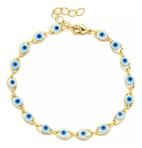 Pulsera De Ojitos Turcos Azul En Baño De Oro 18k