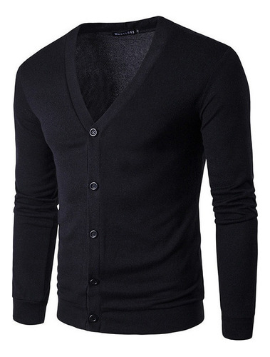 Camisa Slim Casual Hombre, Suéter Cárdigan Negro