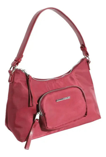 Cartera Trendy Mujer Microfibra Antirrobo Reforzada Acabado De Los Herrajes Níquel Color Bordó Correa De Hombro Bordó Diseño De La Tela Lisa