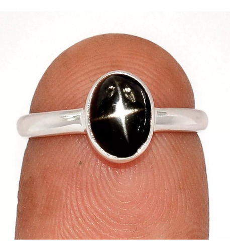 Anillo Plata Con Diopsido Black Star De La India Negro 5.5