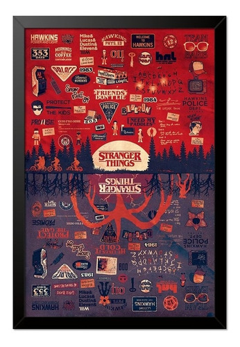 Imagem 1 de 1 de Quadro Poster Stranger Things Referências 33x23cm