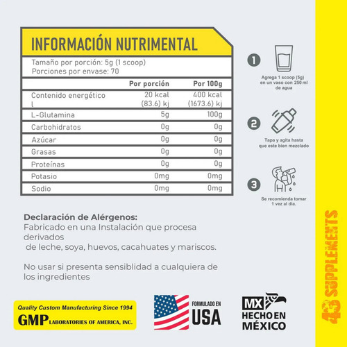 Glutamina En Polvo 350 Gr 43 Supplements 70 Servicios