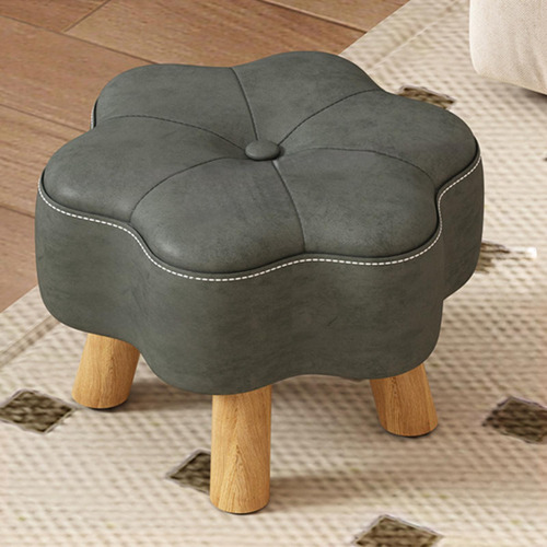Taburete Pequeño Para Pies, Asiento Acolchado, Con Gris